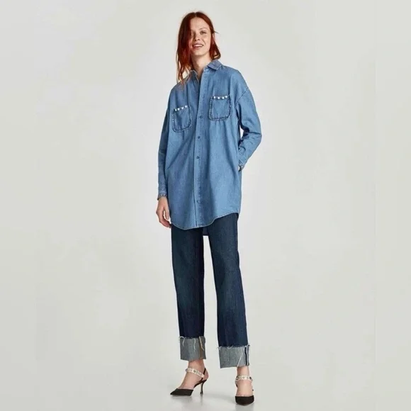 Zara Light Blue Denim Tunic Shirt - Picture 3 of 5